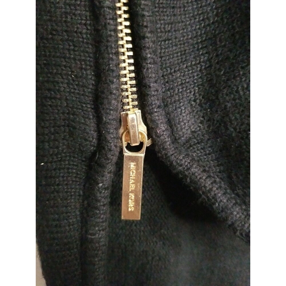 Michael Michael Kors Knit Sweater Womens Size Small Black Gold Zipper Pullover - Picture 11 of 15